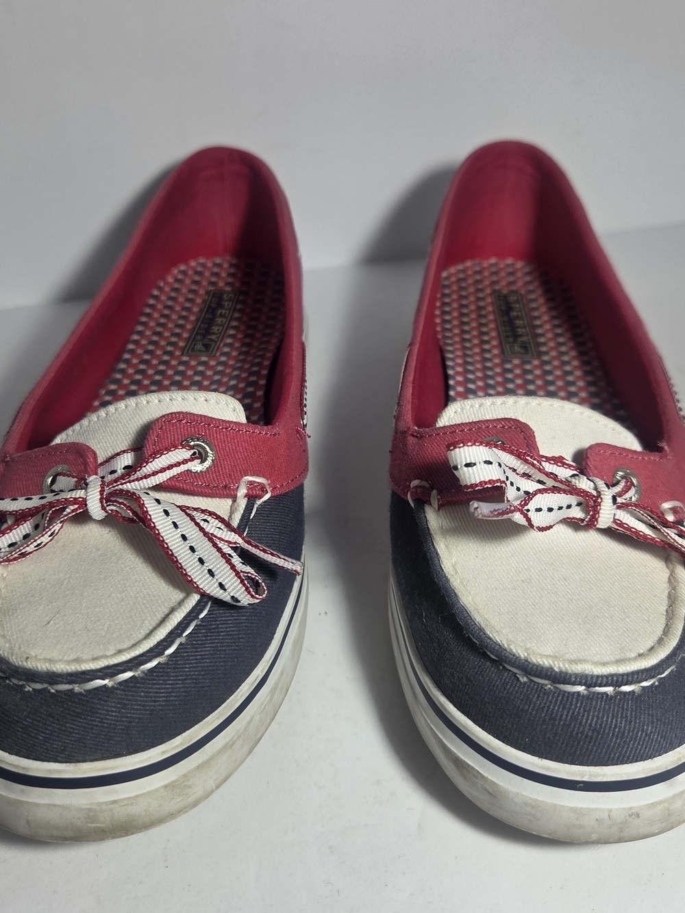 Sperry Top-Sider Women’s Size 9M Boat Shoes Nautical Navy Red Canvas Loafers